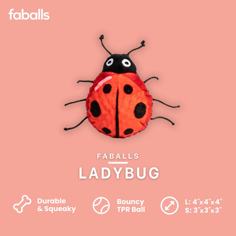 fabdog Faballs Dog Ball Toys - Super Squeaky Durable Dog Toys for All Breeds - Plush Dog Squeak Toy Balls | Animal-Themed Plush Toys | Small Lady Bug - Image 2